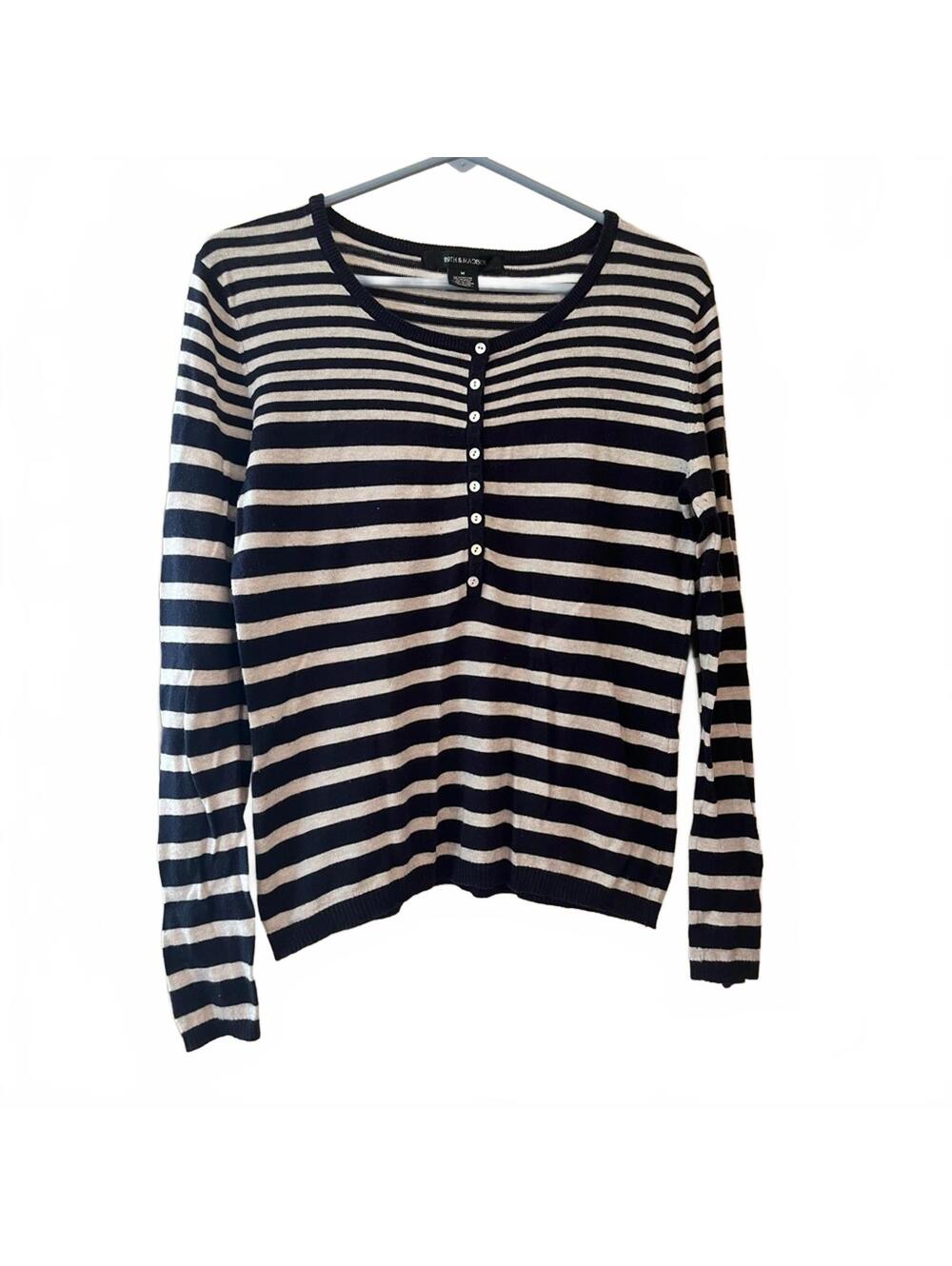 STYLUS Navy and White Striped Women's Knit Sweater - Picture 1 of 3